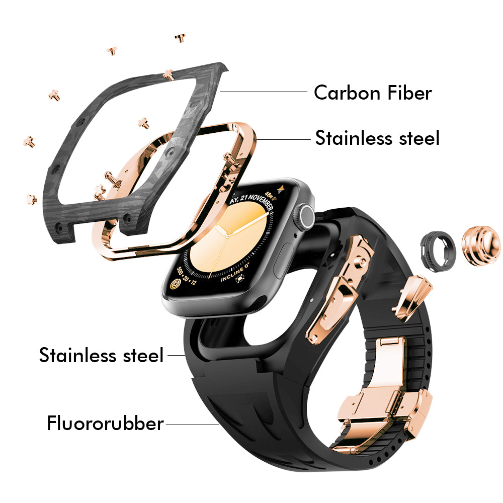 Carbon Fiber Gold Case For Apple Watch S11/10 (46mm)